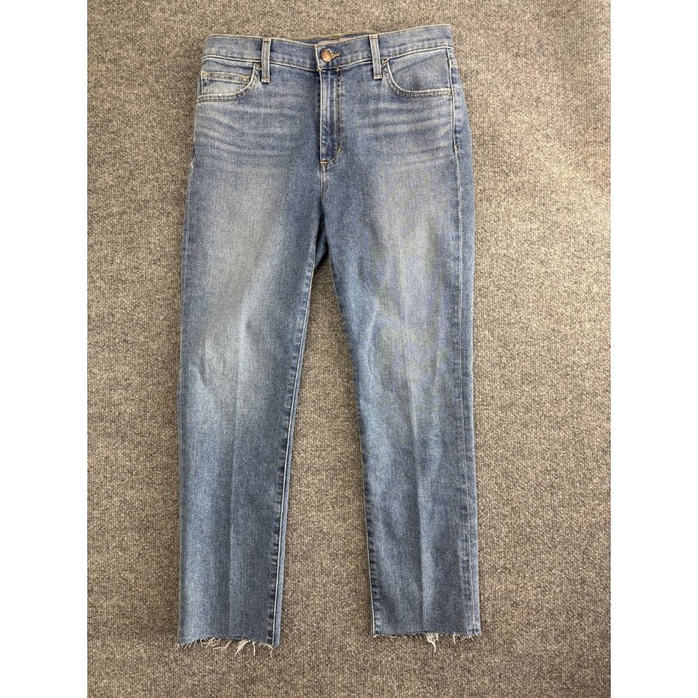Joe's Jeans Womens 27 Blue Distressed Raw Hem High Rise Straight Leg Denim Pants